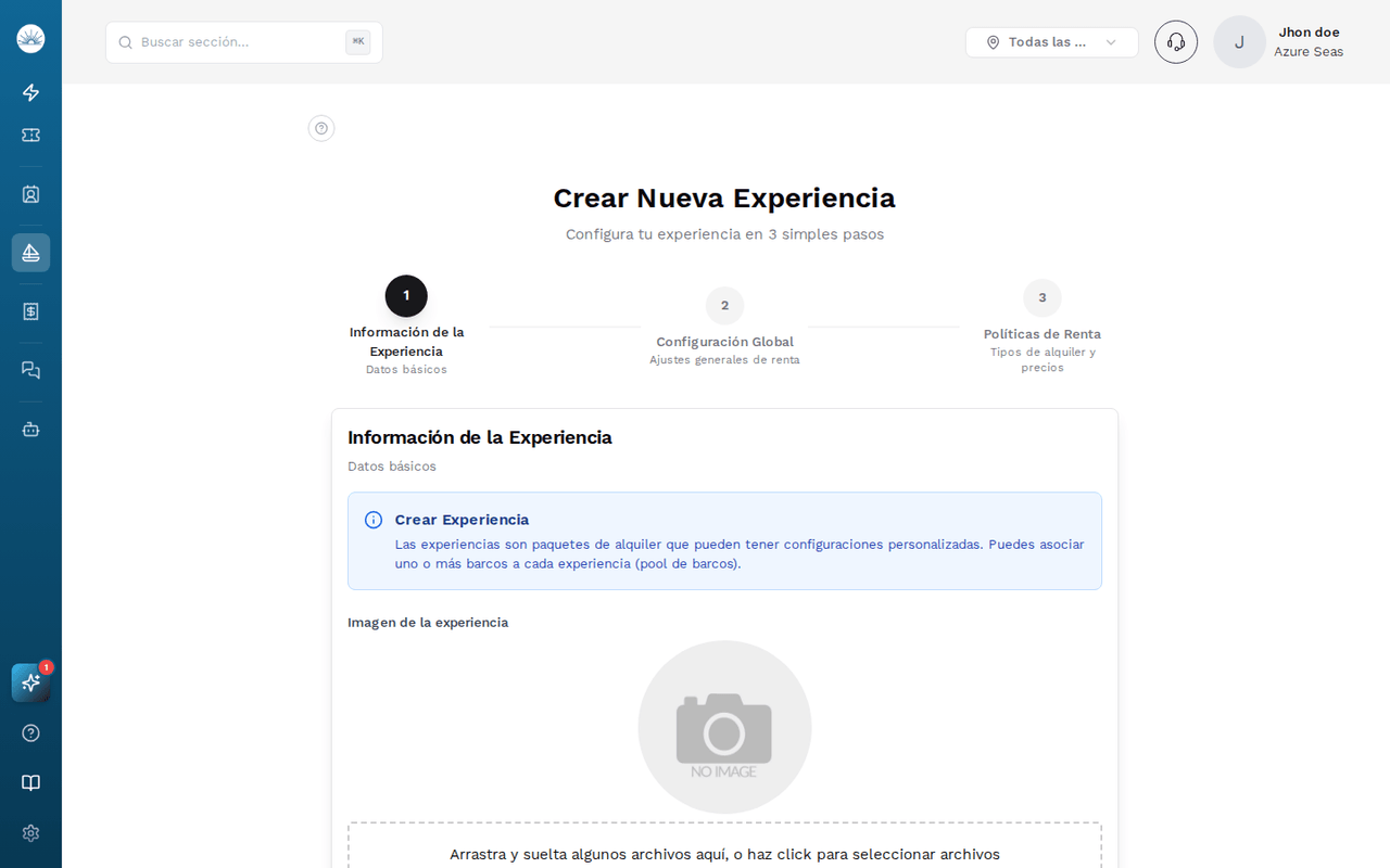 Formulario de nueva experiencia en SolNow