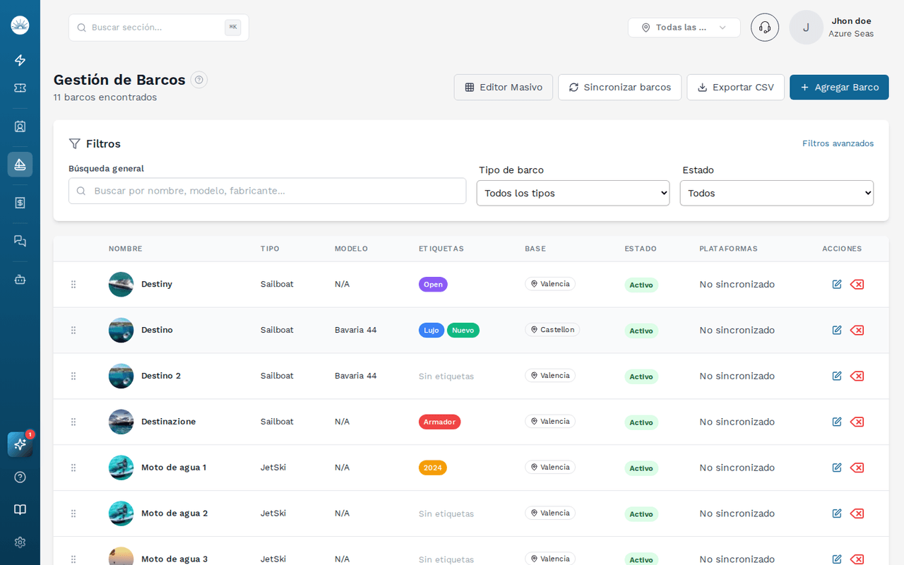 Listado de recursos en SolNow