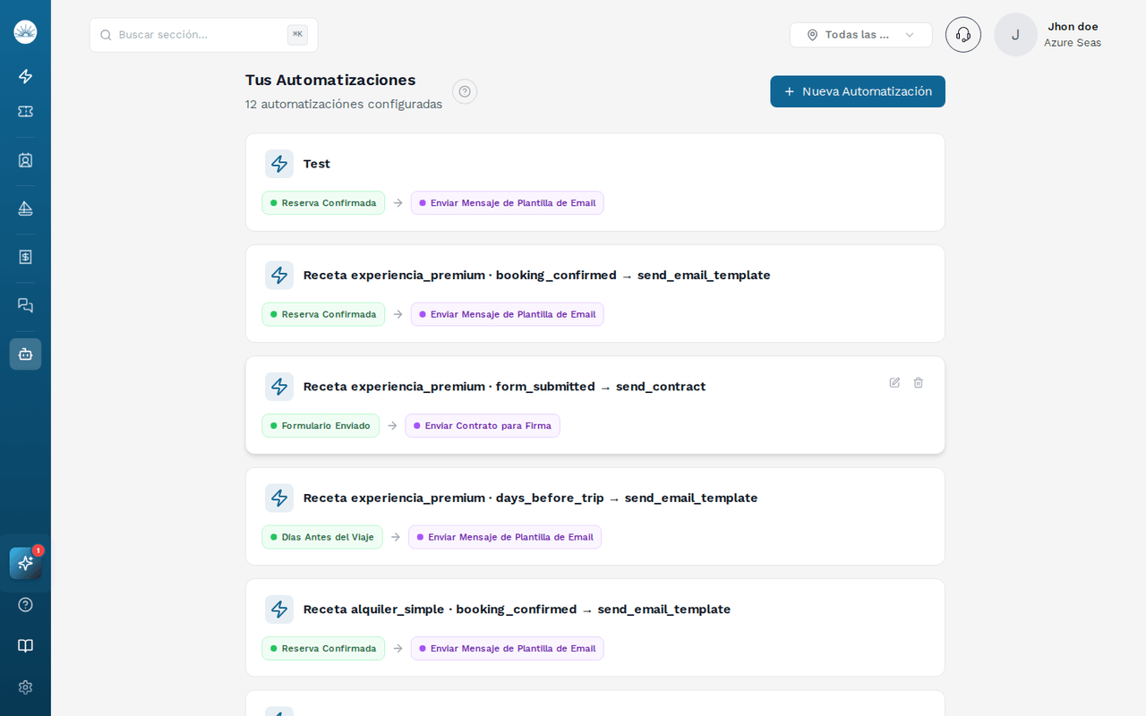 Listado de automatizaciones en SolNow