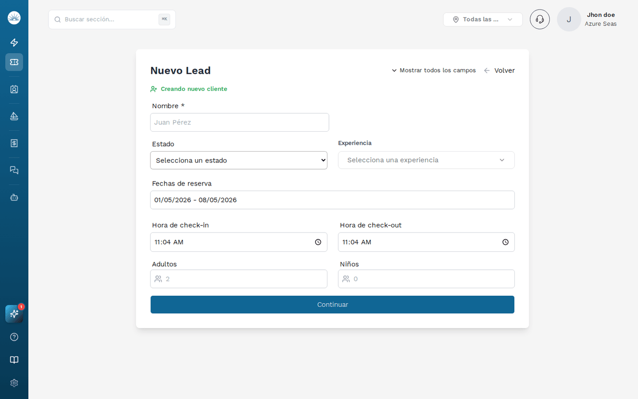 Formulario de nuevo lead