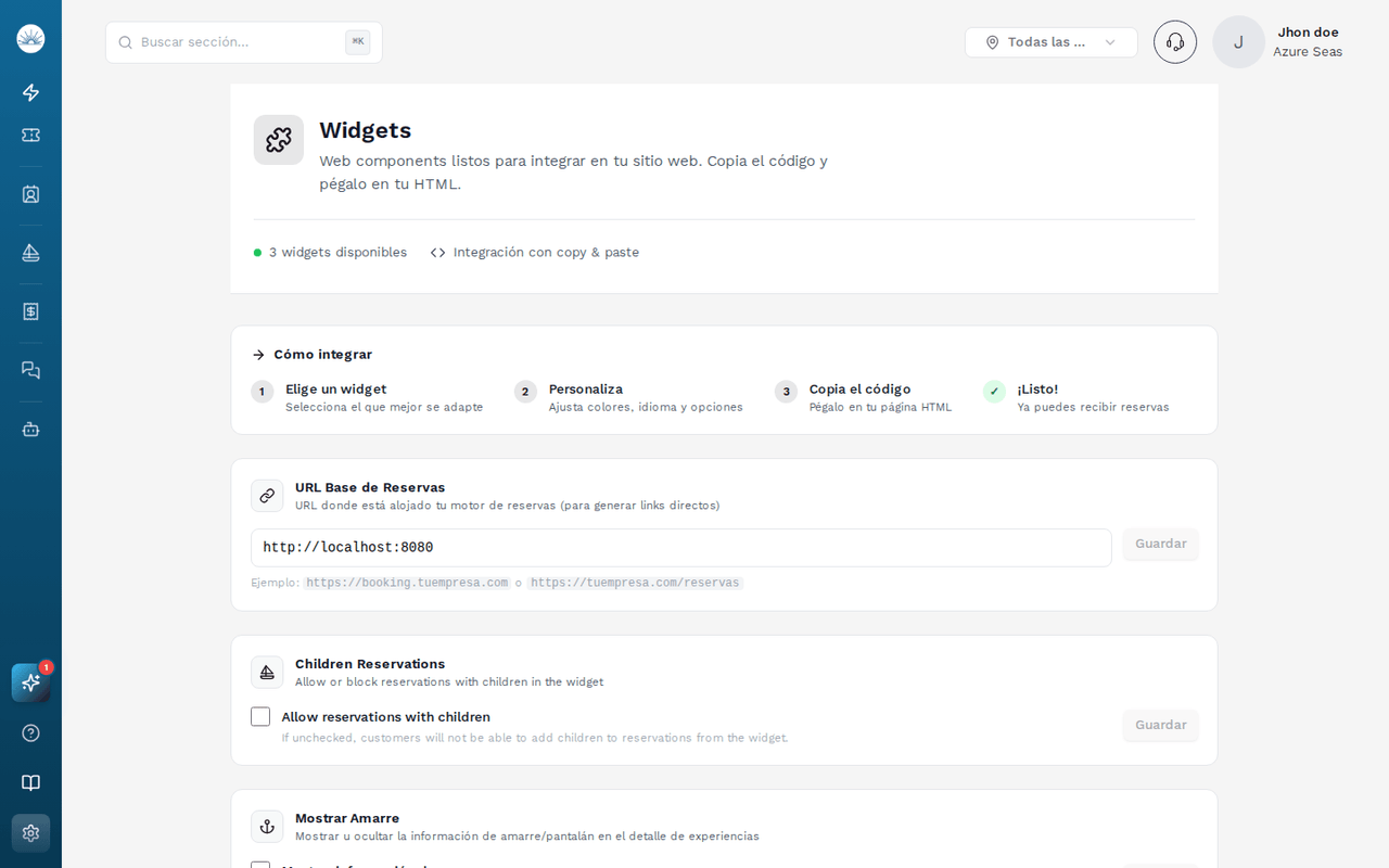 Reserva desde widget visible en el dashboard