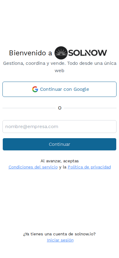 Widget público de SolNow — vista móvil