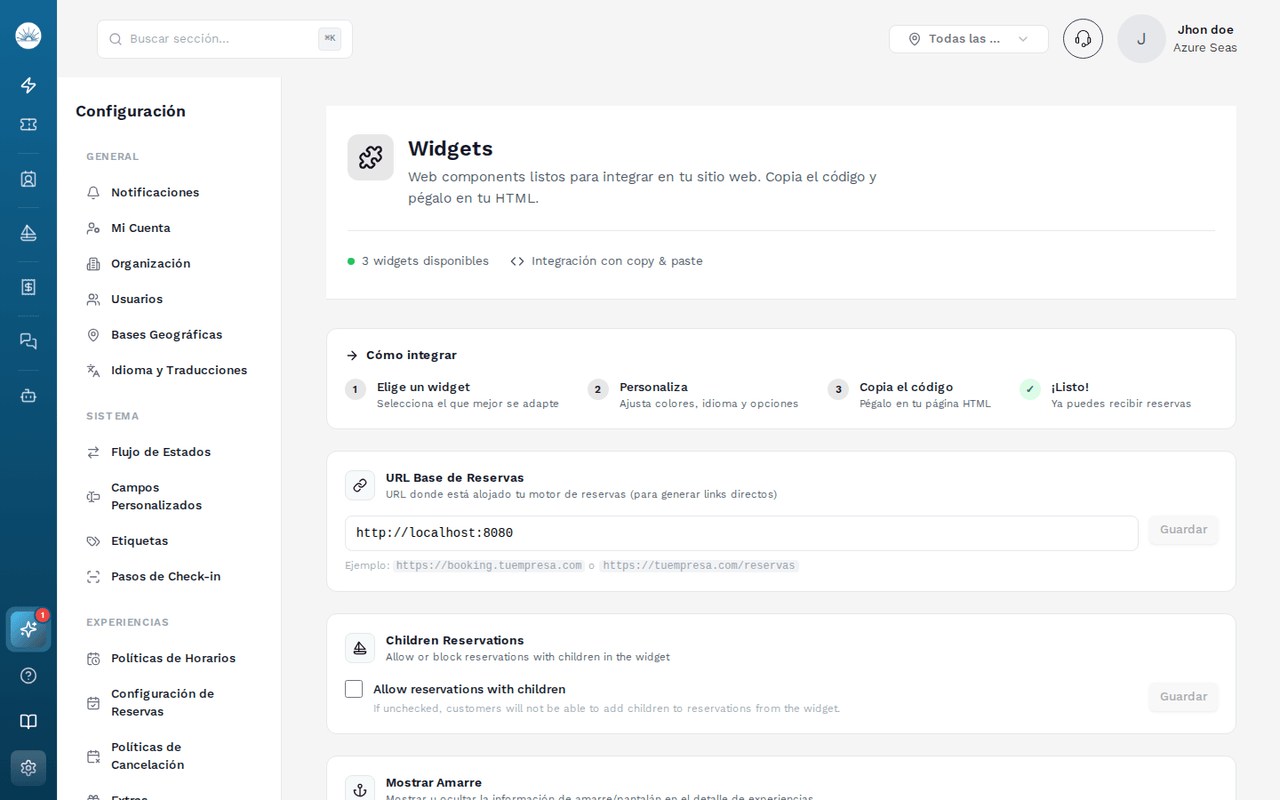 Configuración del widget en el dashboard de SolNow