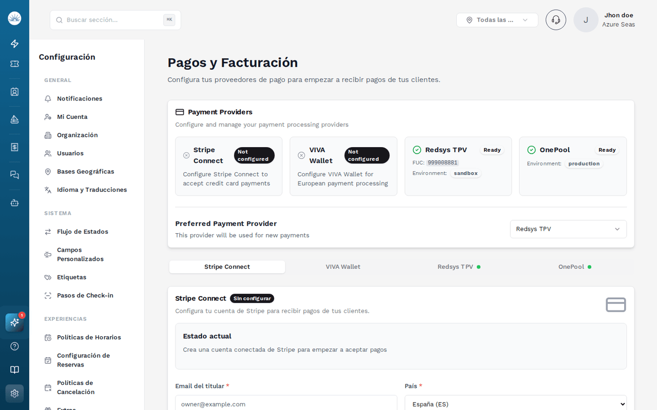 Configuración de pasarela de pago en SolNow